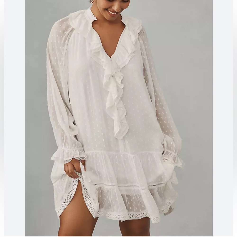 Anthropologie White Long Sleeve Dress